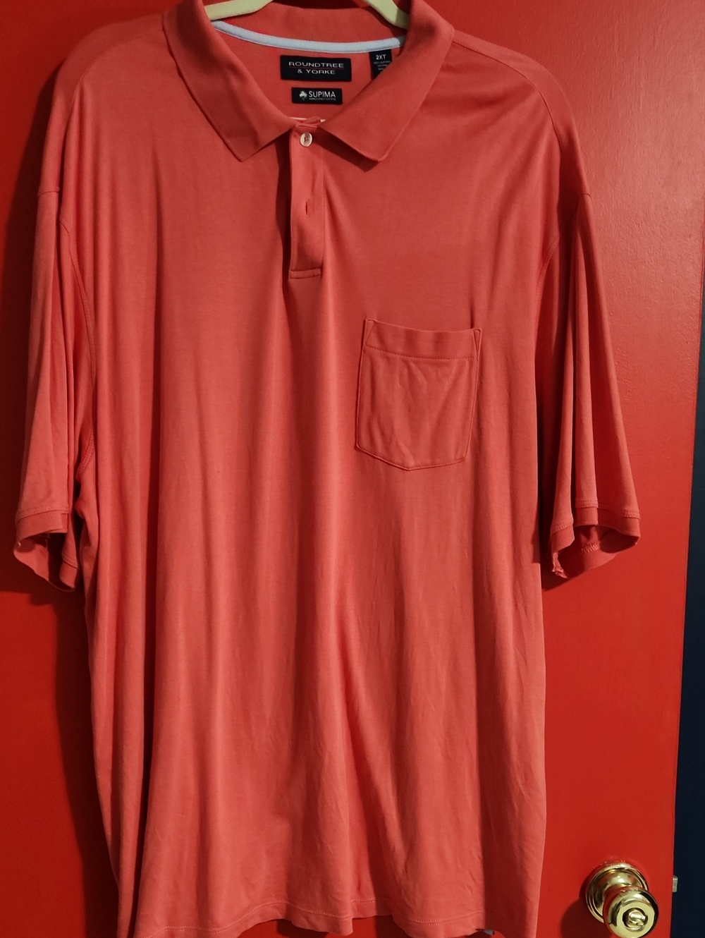 2XLT Roundtree & Yorke Coral Pocket Polo